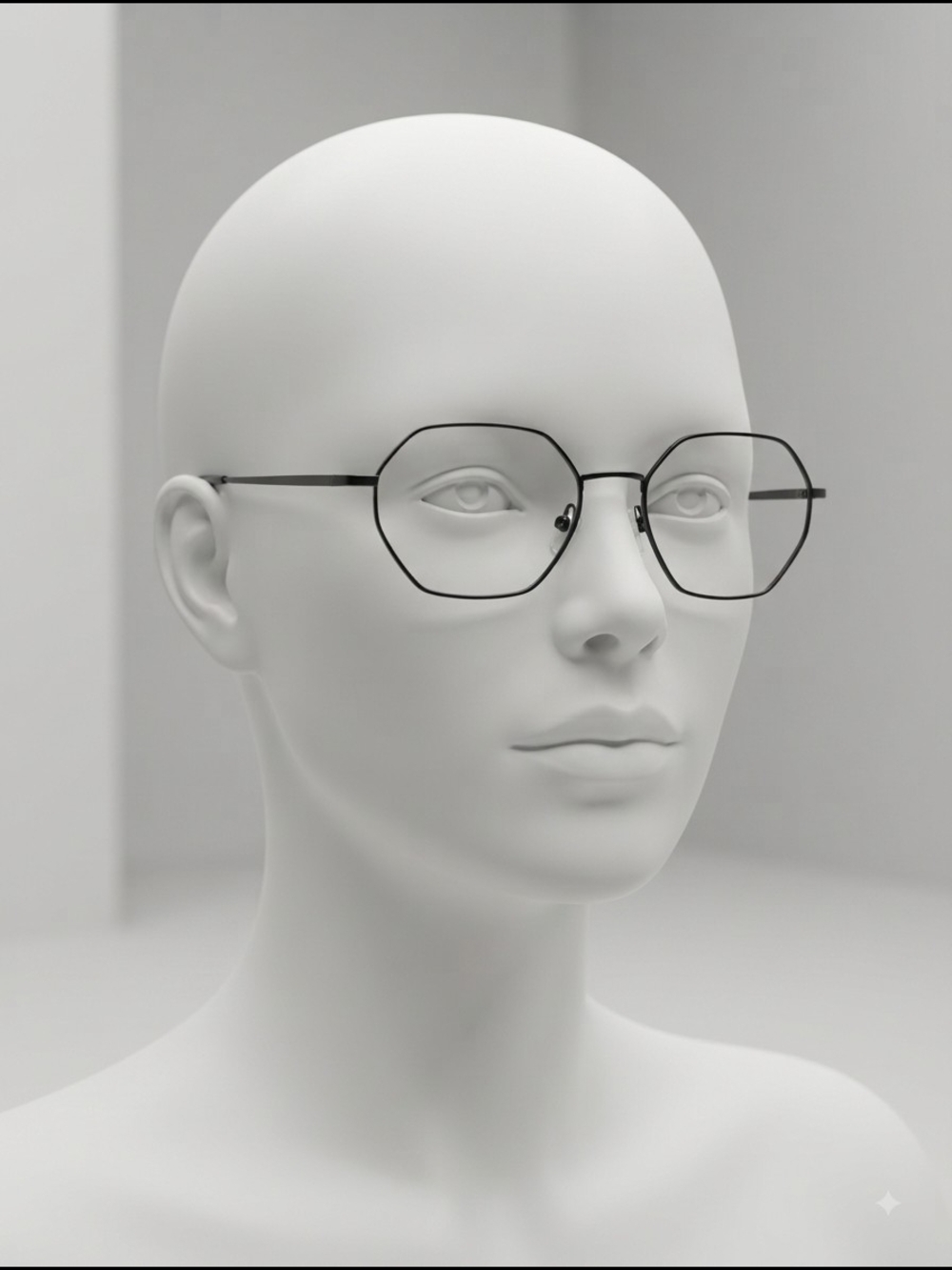 Minimalist Black Octagon Metal Eyeglasses. Warby Parker Frame.50-19-145